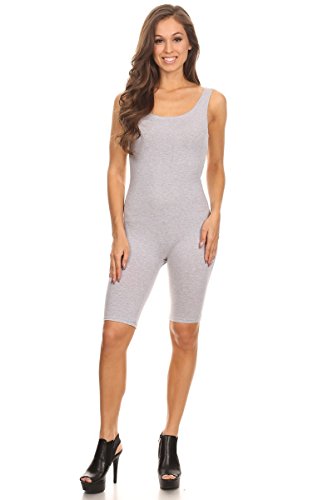 Women's Sleeveless Stretch Bodycon Skinny Solid Sport Short Unitard Romper Jumpsuits (Medium, Grey)