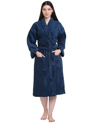 Image of CREEVA Luxury 100% Cotton Bathrobe for Men & Women | Super Soft Velour | Shawl Collar | Highly Absorbent | Ideal for Spa, Shower, Gym, Travel & Gifting
