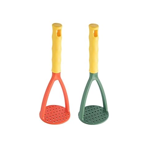 2pcs Potato Masher Manual Masher Kitchen Masher Non-Scratch Nonstick Potato Pumpkin Ricer Smasher Kitchen Tools for Bean, Root Vegetables, Fruits, Baby Food, Avocado potato masher (Green+Orange) Cover