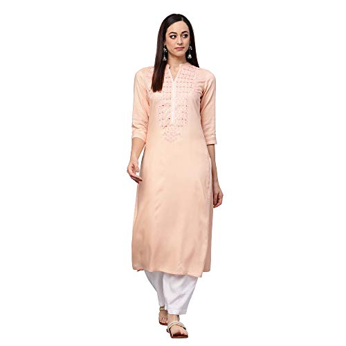 Image of Idalia Cantaloupe Embroidered Kurta Peach and White