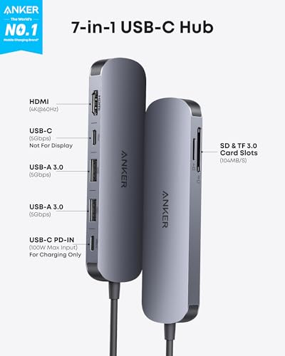 Anker USB C Hub, 7-in-1 Multi-Port USB Adapter for Laptops, 4K@60Hz USB C to HDMI Splitter, 100W Max Power Delivery, 3xUSBA & C 3.0 Data Ports, SD/TF Card, for Type C Devices (Charger Not Included) - Image 3