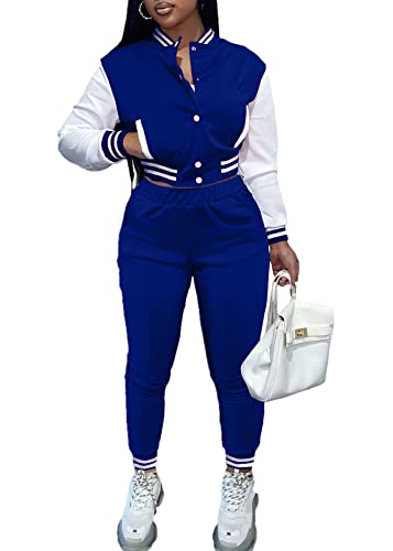 KELOVEPAN Casual Sweatsuits Women 2 Piece Sets Long Sleeve Patchwork Button Down Bomber Varsity Jackets Pants Set Sexy