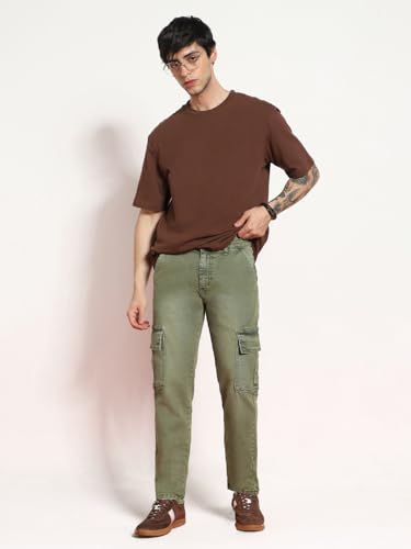 Image of Urbano Fashion Men's Regular Fit Washed Cargo Jeans with 6 Pockets Stretchable