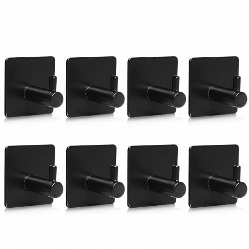 Image of Adhesive Hooks, Shower Wall Stick on Hooks, Round, Black | Metal Material, Compact Design, Peel and Stick, for Bathroom Kitchen Livingroom Office RV