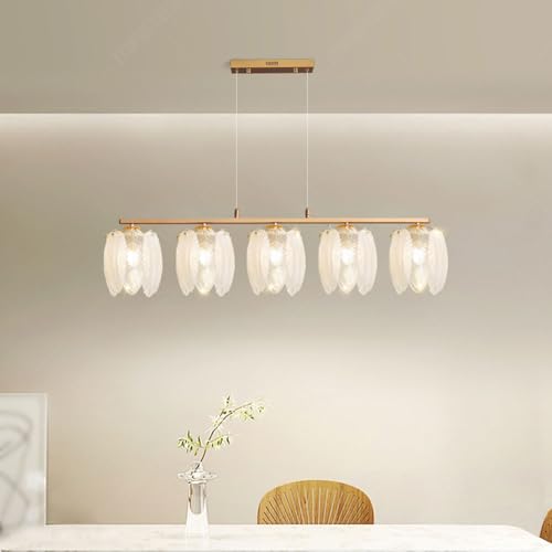 Lámpara Colgante Moderna de Cristal francés, lámpara Colgante Ajustable de 100 cm de Largo, lámpara Colgante de Mesa con Pantalla de Plumas, iluminación de suspensión de Metal Res
