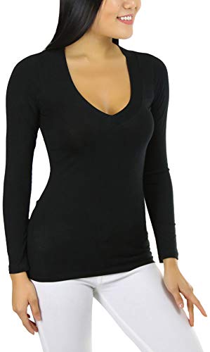 ToBeInStyle Women's Long Sleeve V-Neck T-Shirt - Small - Black