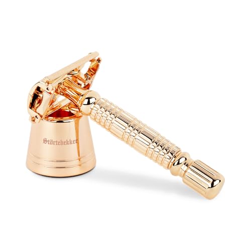 Störtebekker® Premium stojak do golenia „Hamburg” ze stali nierdzewnej w kolorze różowego złota – nadaje się do maszynki do golenia „Hamburg” – wysokiej jakości akcesoria – antypoślizgowe dno –