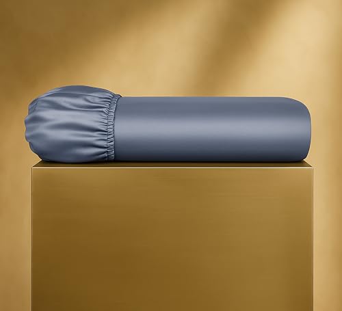 Seralino Bio Spannbettlaken 140x200cm Baumwolle Blau Dunkelblau| Mako Satin Bettlaken 140x200cm hohe Matratze bis 30cm Steghöhe… – Ansicht 1