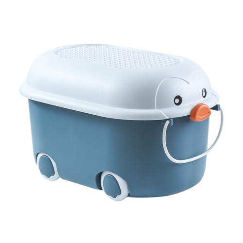 Image of Baby Bucket Multipurpose Storage Box with Wheels | Children's Toy Storage Box | Pulley Plastic Case Storage Container -Blue -(52 x 33 x 29 cm)
