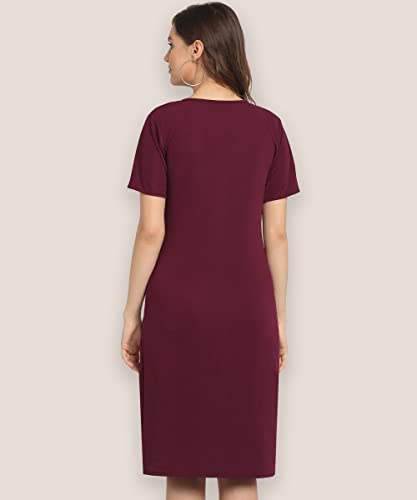 Image of OOMPH! Women's Western & Fusion wear Above Knee /Mid Thigh Length Sheath Red Dress in Lycra Blend Fabric with V Neck and Short Sleeve