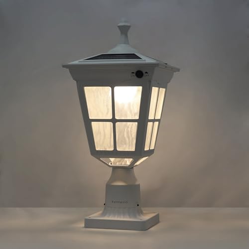 Kemeco ST4311AQ-W Solar Post Light Outdoor, Dusk to Dawn Bright Classic Post Lamps for Patio Yard Gates Deck Pathway Garden Pole Mount (White, Lamp) - Thumbnail 3
