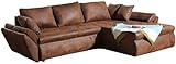 Einzigartiges Ecksofa inklusiver Kissen in modernem Design für jeden Einrichtungsstil | Mit hochwertigem Microvelours in einem warmen Vintage-Braunton bezogen
