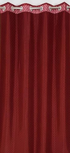 Image of Sheer Net Semi Transparent Home Decor Curtains for Living Room, Balcony Doors and Windows Panel, Parda, Eyelets Hanging, Maroon Red, 4 x 6 Feet, Pack of 2