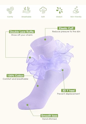 Image of Komorebi Big Ruffle Ankle Socks Women-Lace Frilly Cute Socks-Soft Cotton Girls Sock