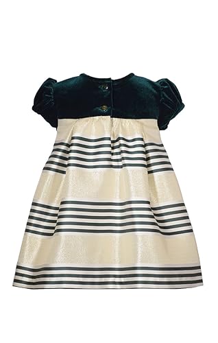 Bonnie Jean Green Holiday Christmas Dress - Short Sleeve Green and Gold Stripe for Baby Girls2