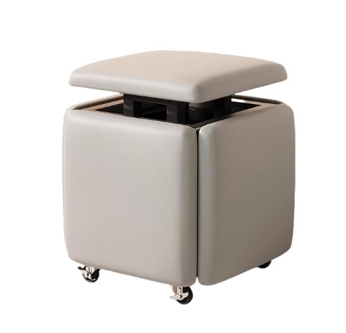 Sgabello ottomano impilabile 5 in 1 con ruote girevoli in pelle PU, divano sedia mobile per soggiorno, camera da letto, rivestimento in velluto (45,7 x 45,7 x 48,7 cm
