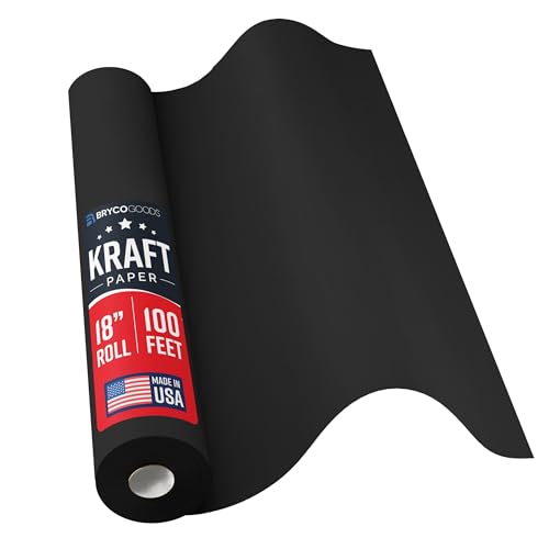 Bryco Goods Black Kraft Paper Roll - 18 Inch x 100 Feet - Ideal for Packing, Shipping, Arts & Crafts, Poster, Bulletin Board, Decorations, Bouquet, Gift Wrapping - Made in the USA