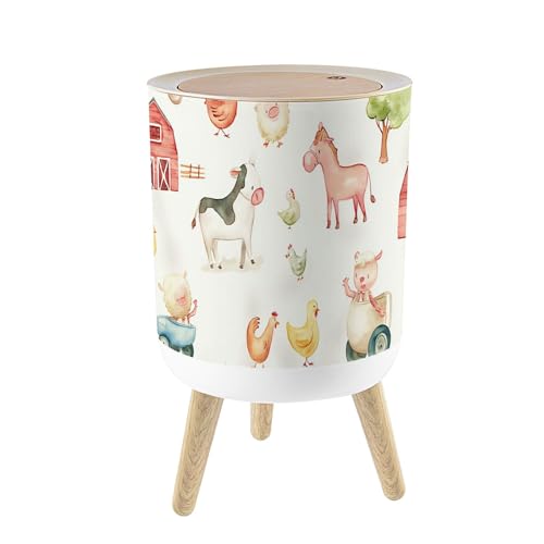 Caneca de Basura Pequeña con Tapa y Patas de Madera 7 L