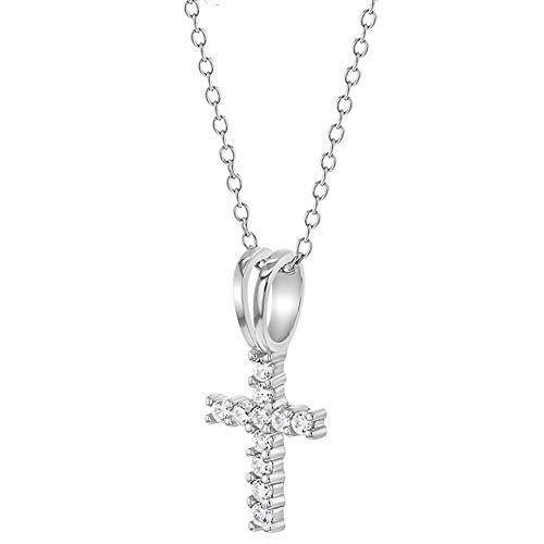 925 Sterling Silver 16" Clear Cubic Zirconia Shiny Cross Necklace for Babies & Young Girls - Timeless & Bright CZ Cross Charm Necklaces for Little Girls - Elegant Cross Jewelry for Infants & Toddlers2