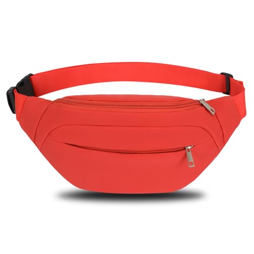 Bumbags and Fanny Packs for Men Women Hiking Running Travel Waterproof Waist Bag Walking Dog Outdoor Sport for Ladies Boys (Red) - Image 2