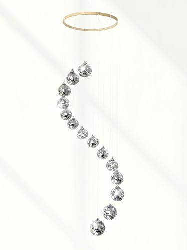 Rodudu Disco Ball Mobile Spiral Spinner Ball with Bamboo Circle, 36 Inch for Outdoor Indoor Garden Yard Patio Home Decoration Birthday Wedding Party