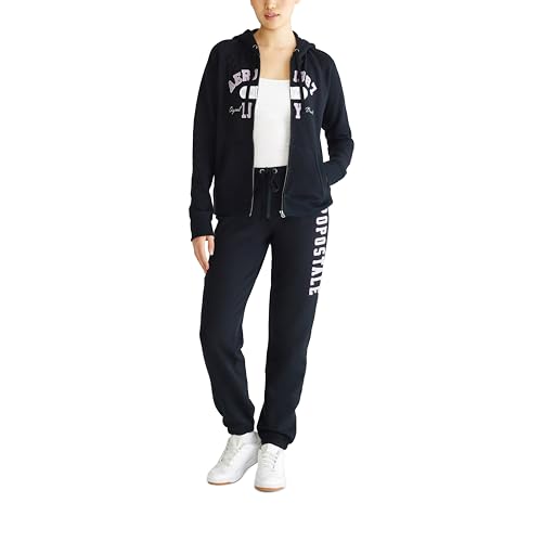 AEROPOSTALE Calça jogger feminina com logotipo Aero, Preto escuro, P