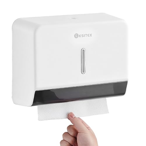 KSITEX Paper Towel Dispenser Commercial Wall Mount Z-Fold Multifold Hand Towel Dispenser No Dril for Bathroom Kitchen Office 200+ Sheet Lockable Design (White)