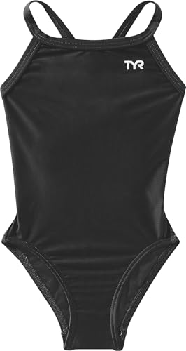 TYR Sport Girls Solid Diamondback Swim Suit (Black 24)