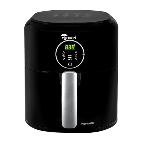 Image of Ultron Air Fryer Digital 4.5 L FryFit 45S, 1200W Oil-free Cooking | Instant Electric Air Fryer for Home, Rapid Hot Air Circulation, Fry, Grill, Roast, Steam, and Bake | 1 Year Warranty (Black)