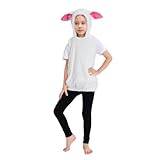 Villagepageme Kids Animal Costume Unisex Fleece Hooded Vest Cute Sheep Costume Christmas Outfit for Boys Girls (White, 7-8 Years)