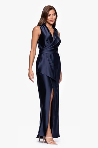 Xscape Women's Long Satin Collared Top Dress2