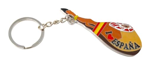 Genérico jamon serano. Llavero España I Love Spain, Bandera Española, Diseño Patriótico con Corazón, Metal Esmaltado, amo españa, amuletos de la suerte. paella