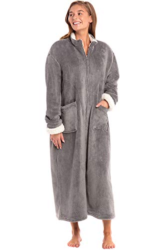 Image of Alexander Del Rossa Long Zip Up Robes, Plush Zipper Robes for Plus Size, Housecoats Zipper Front