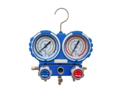 Value Dual Manifold Gauge VMG-2-R410A-B-02 Designed for Refrigeration Systems and air Conditioning (Refrigerants Scale R410A / R407C / R134a / R22)