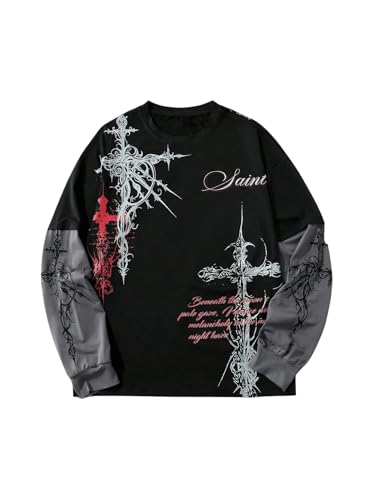 Image of VIPWOLF Men's Number Graphic Long Sleeve Jersey Shirts Oversized Y2K Round Neck 2 in 1 T-Shirts Streetwear Top