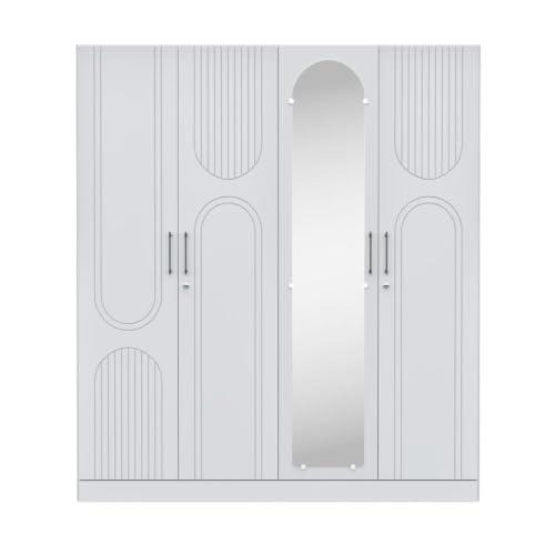 Image of Wakefit Tyrian Plus 4 Door with 4 Shelves 2 Drawers 2 Hanging Areas 1 Mirror SH3-Carcass: Frosty White,Shutter: White