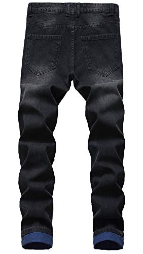 chouyatou Men's Color Block Frayed Holes Lightweight Distressed Ripped Jeans Denim Pant2