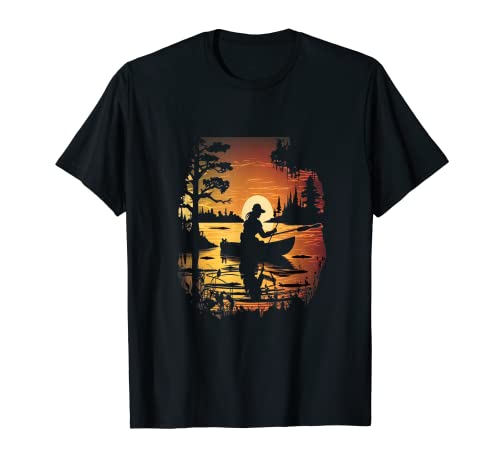 Paddling Girl Sunset Kayak Mujer Silueta Camiseta