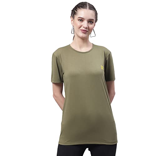 Image of Mack Jonney Women Round Neck Cotton Solid Regular Fit T-Shirt-T Anthraa 001-P