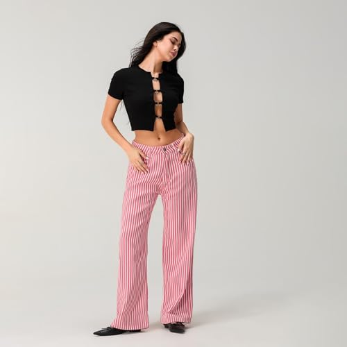 Y2k Striped Bell Bottom Jeans for Women Baggy High Waisted Wide Leg Boyfriend Jeans Teen Girls Cute Flare Denim Pants2