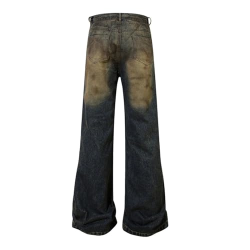 Men's Mud Dye Straight Washed Gradient Jeans, Baggy Loose Fit, High Street Denim Trousers3