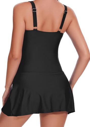 One Piece Swimdress Swimsuit for Women Tummy Control Split Swim Dress Skirt Bandeau Bathing Suit4