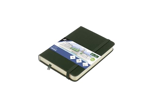 Image of Kangaro Art Sketchbook A6 Forest Green PU Hard Cover 80 Sheets 140 g Cream Paper with Elastic Band and Ribbon