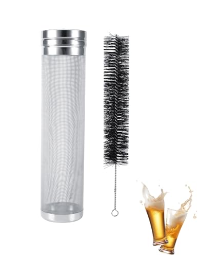 Beer Dry Filter, 300 Micron 50 Mesh Stainless Steel with Lid, Coffee Filter with Nylon Brush, for Beer Brewing, Wine Straining, Homemade fruit strainer