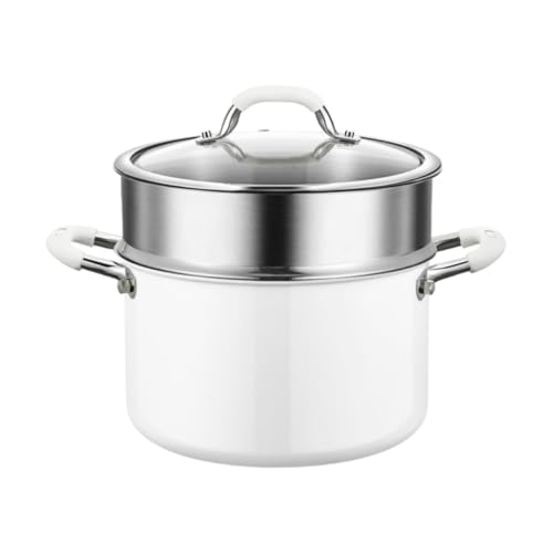 NYHGOXM 316Lステンレス 両手鍋 IH対応 24cm/20cm ガス火対応 ガラス蓋付 大容量 鍋 ミルクパン お手入れ簡単 蓋付き ステンレス鍋 なべ 一人鍋 小鍋 (24cm,蒸し器付き)