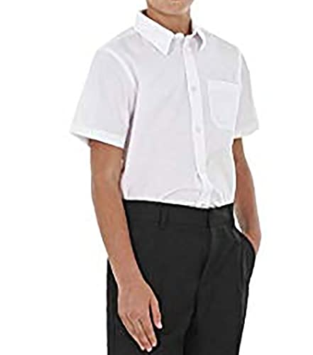 MA ONLINE Schuluniformhemd für Jungen, Doppelpack, lange und kurze Ärmel, Kragen, Bürokleidung, Weißer Kurzarm, 15.5 Inche Collar