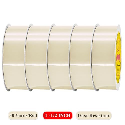 Image of 250 Yards Ivory Satin Ribbon Polyester Ribbon for Gift Wrapping Very Suitable for Weddings Party Hair Bow Invitation Decorations and More(1-1 /2 inch X 50Yards X 5 Roll)