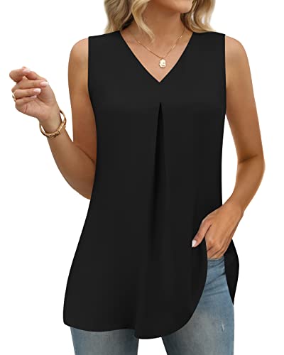 Anyally Women's Summer Sleeveless Chiffon Tunic Tank Tops Dressy Casual Blouse Loose V Neck Work Shirts3