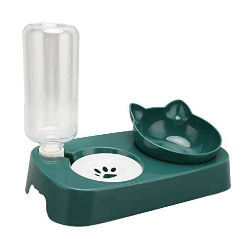 Dog Cat Bowl, Pet Water Food Bowls Raised Detachable Automatic with Dispenser Bottle, Feeders Feeder Dish Set for Small Medium Dark Green Dogs Cats (Dark Green)
