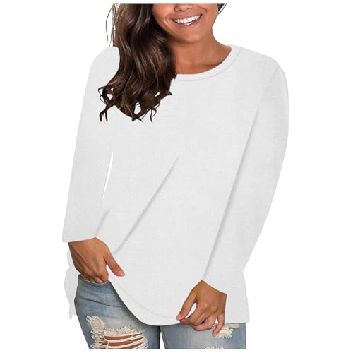 Camiseta de Manga Larga para Mujer Holgada Suave Cuello Redondo Lisa Talla Grande Camiseta Básica Ligera Tops Casuales para Damas de Gran Tamaño Versátil Pullover Camisas para Superponer, S-4XL, XXL